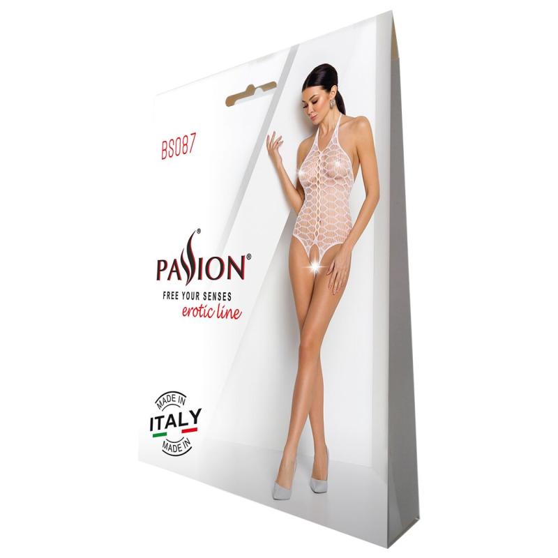 SO6381 Бодистокинг в крупную сетку Passion BS087 white, открытая спина, халтер, с доступом