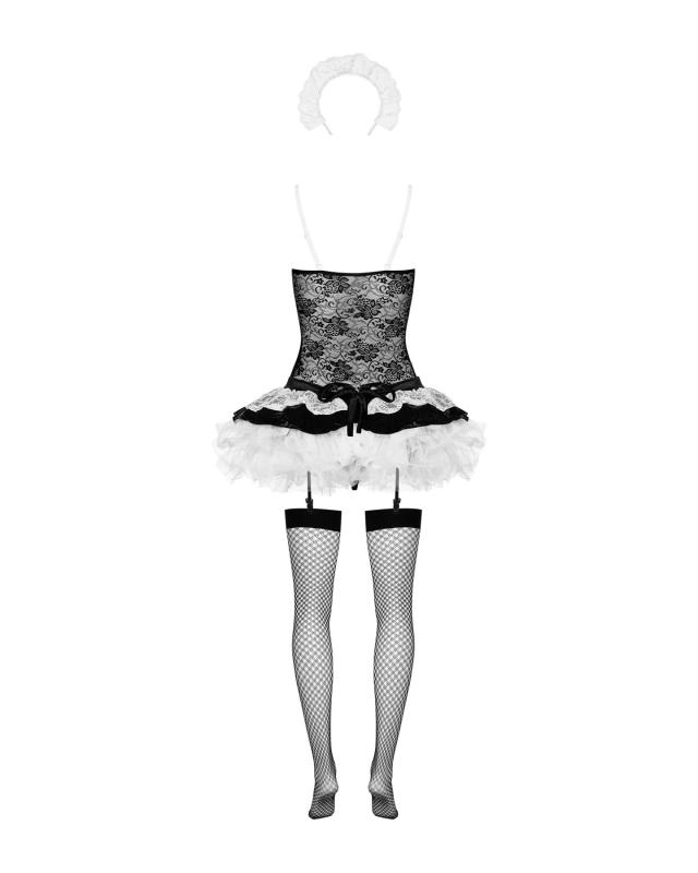 SO7279 Эротический костюм горничной с юбкой Obsessive Housemaid 5 pcs costume L/XL, черно-белый, топ с подв
