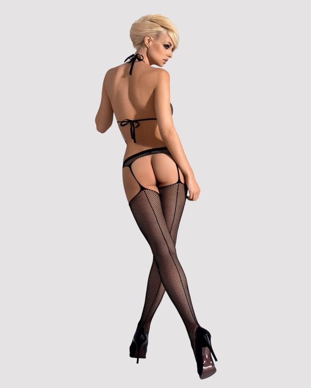 SO7252 Сетчатый бодистокинг с имитацией топа, пояса и чулок Obsessive Bodystocking N108 S/M/L, черный, комб
