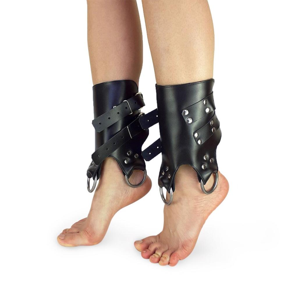 SO5182 Поножи манжеты для подвеса за ноги Leg Cuffs For Suspension из натуральной кожи, цвет черный