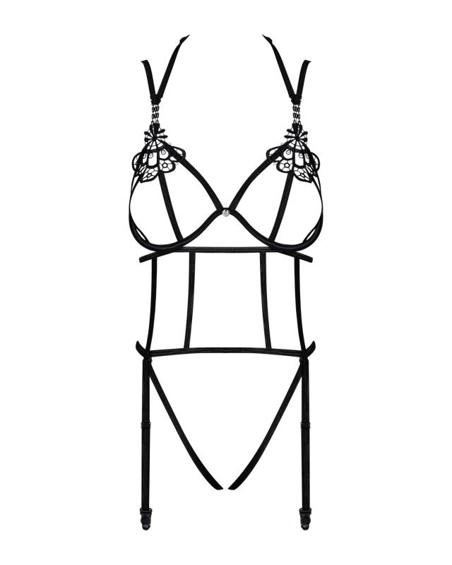 SO7215 Боди из стреп с доступом Obsessive Badossa crotchless teddy S/M, черный