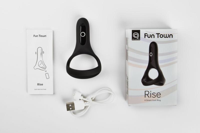 SO5747 Двойное эрекционное кольцо Fun Town Rise Black, управление со смартфона