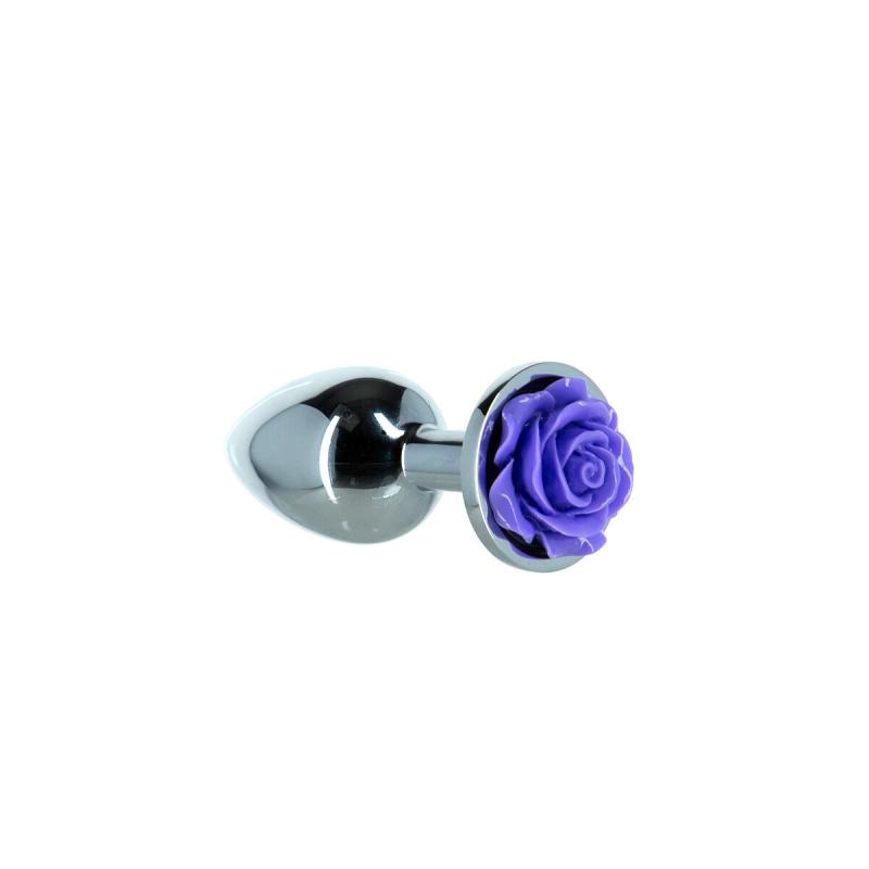 SO5573 Металлическая анальная пробка Lux Active с розой - Rose Anal Plug - Purple, вибропуля в подарок