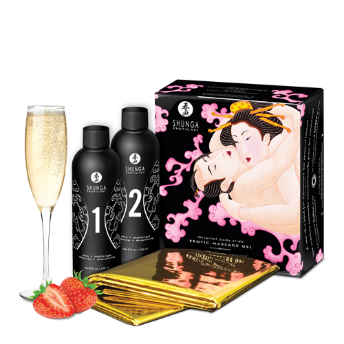 SO2551 Гель для NURU массажа Shunga Oriental Body-to-Body – Sparkling Strawberry Wine плюс простыня