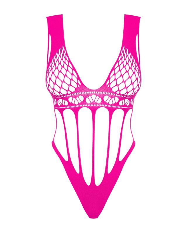 SO7209 Сетчатый бодистокинг с продольными вырезами Obsessive B121 teddy S/M/L, розовый