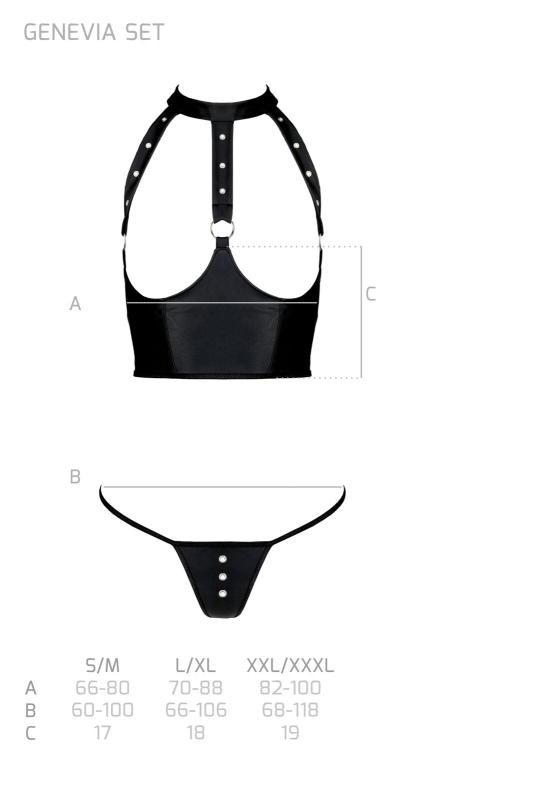 SO8441 Комплект белья с открытой грудью Passion GENEVIA SET WITH OPEN BRA XXL/XXXL black, корсет, стринги