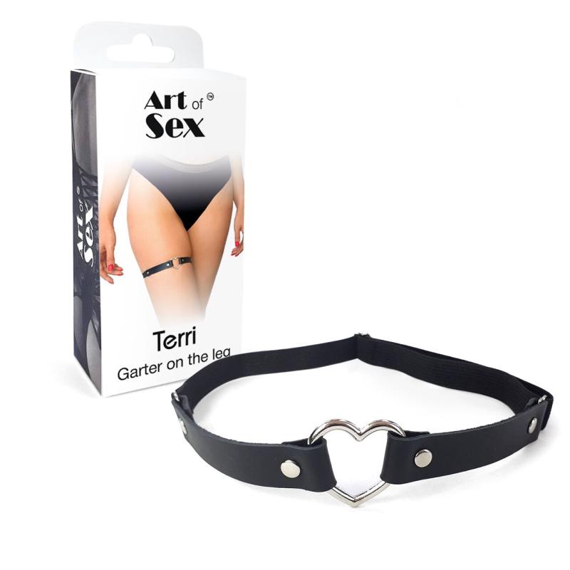 SO6796 Гартер на ногу Серце з натуральної шкіри Art of Sex - Terri, колір Чорний (1шт.)