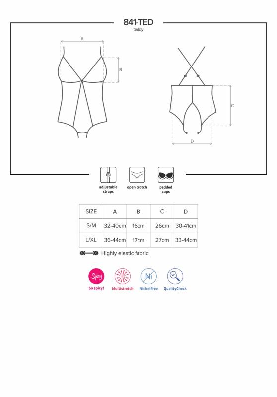 SO7184 Сетчатое боди с открытыми ягодицами Obsessive 841-TED-1 teddy S/M, черный