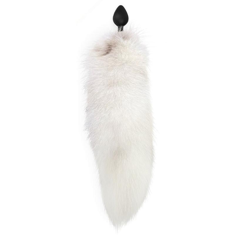 SO6187 Силиконовая анальная пробка с хвостом из натурального меха Art of Sex size M White fox