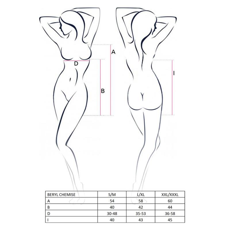 EL10604 Сорочка беби-долл BERYL CHEMISE L/XL - Passion, трусики, полупрозрачная, лента под грудь