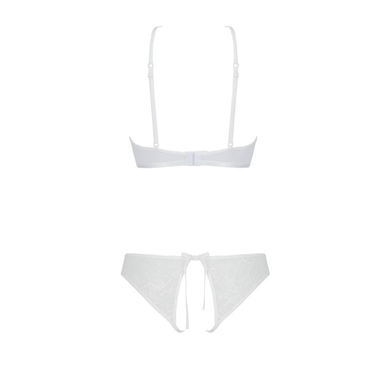 SO5844 Комплект: бра, трусики с ажурным декором и открытым шагом Ursula Set white L/XL — Passion