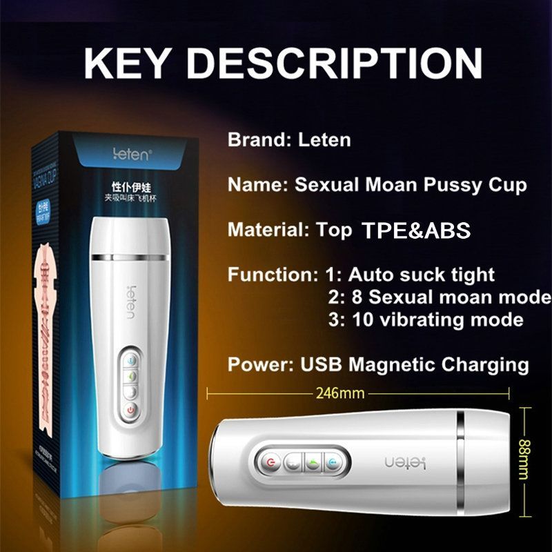SO1714 Интеллектуальный мастурбатор Leten EVA с вибрацией, автоматическим сжатием и голосом