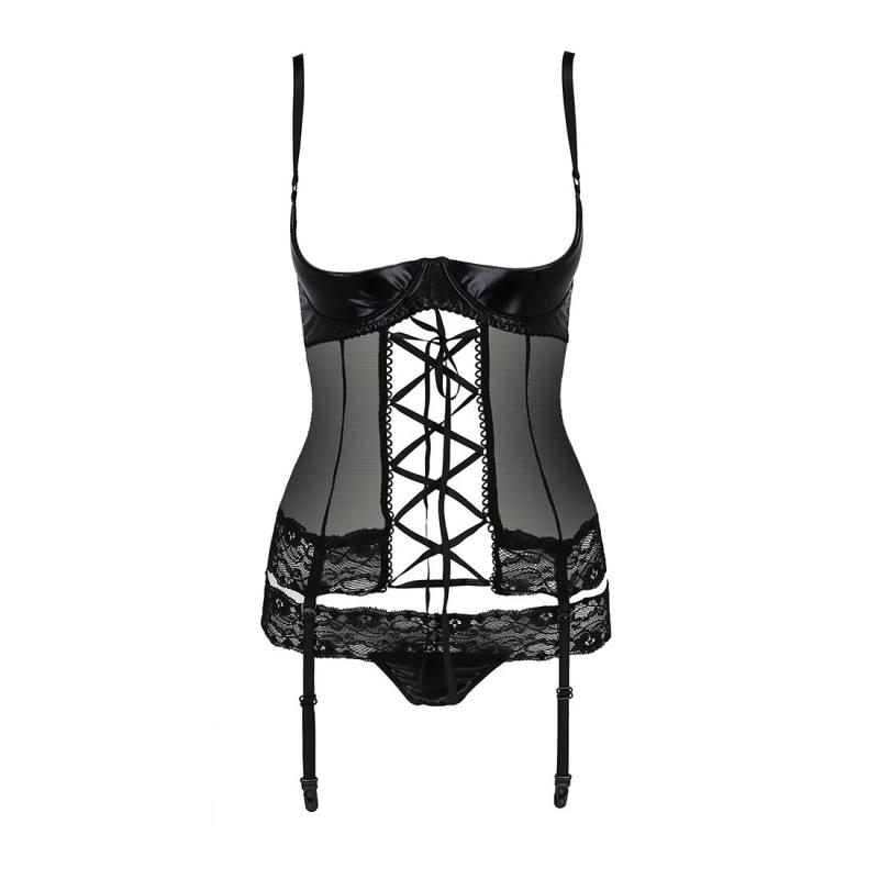 PS24006 Корсет с открытой грудью NORTH CORSET black XXL/XXXL - Passion Exclusive, пажи, трусики, шнуровка