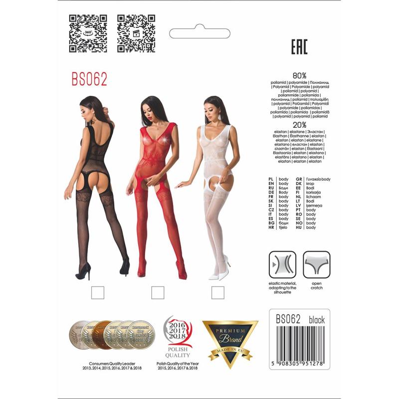 PBS062W Бодистокинг Passion BS062 white, комбинезон, имитация чулок