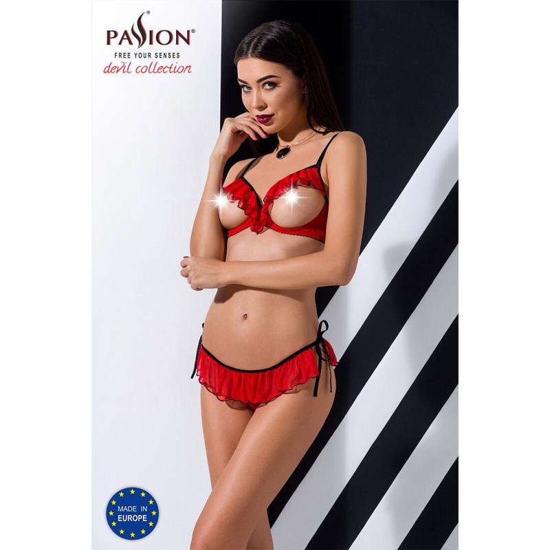 PS25509 Комплект белья CHERRY SET OpenBra red XXL/XXXL - Passion Exclusive: открытый лиф, трусики-юбочка