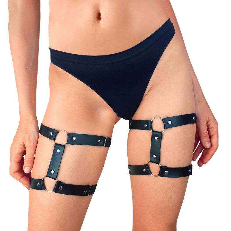 SO6601 Гартеры на ногу из натуральной кожи Art of Sex - Kristina Leg Garters (2 шт), цвет Черный