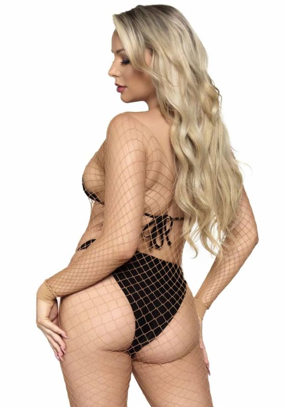 SO8615 Бодистокинг в крупную сетку Leg Avenue Long Sleeved Bodystocking One size Nude, длинный рукав