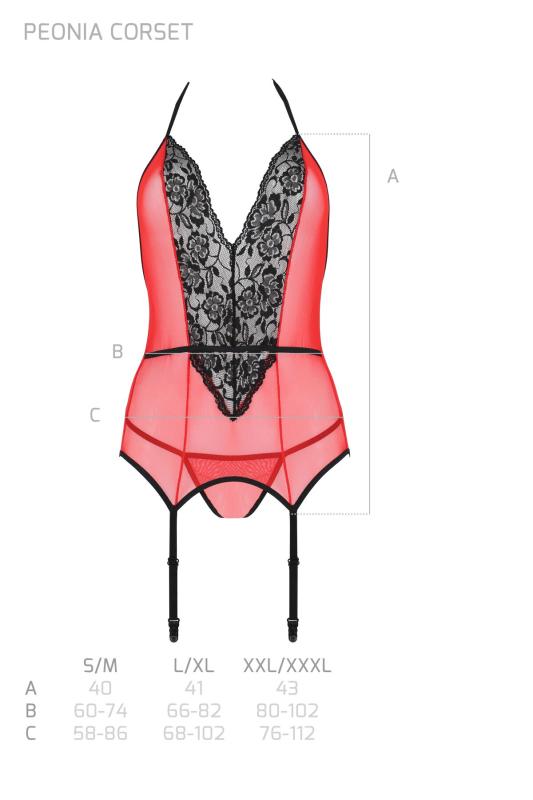 SO8464 Корсет с пажами для чулок Passion PEONIA CORSET S/M red, стринги