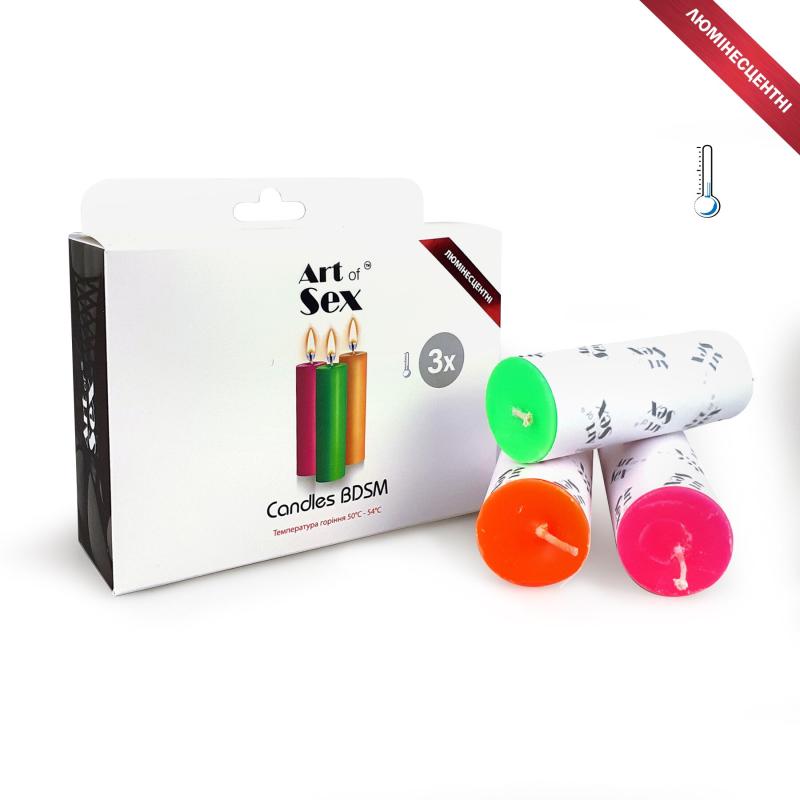 SO5961 Набор восковых свечей Art of Sex size S 10 см (3 шт), низкотемпературные, люминисцентные