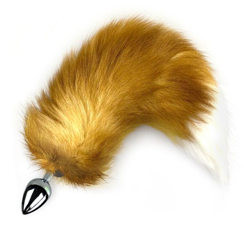 SO6185 Металева анальна пробка з хвостом із натурального хутра Art of Sex size M Red fox