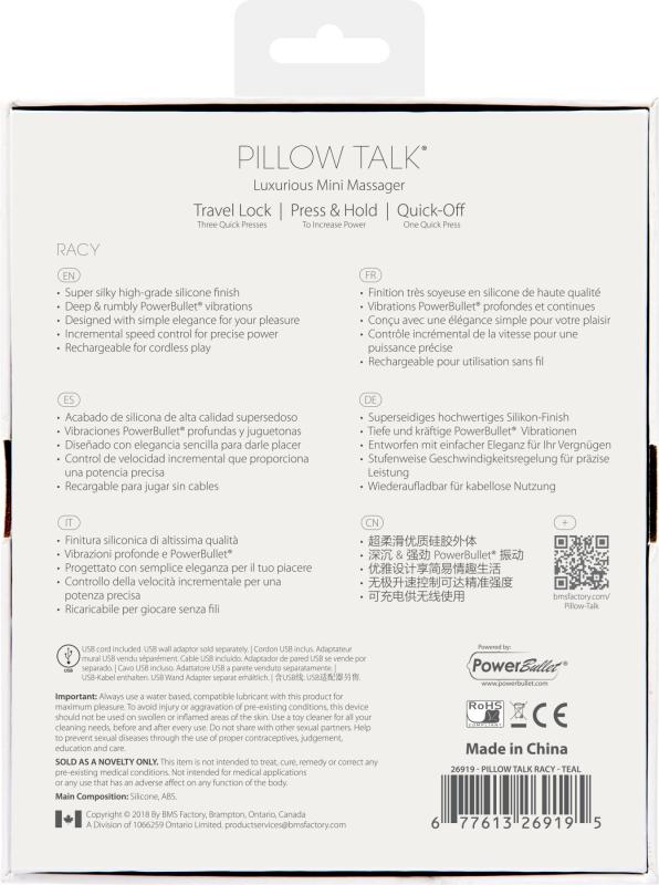 SO2720 Роскошный вибратор Pillow Talk - Racy Teal с кристаллом Сваровски для точки G, подарочная упаковка