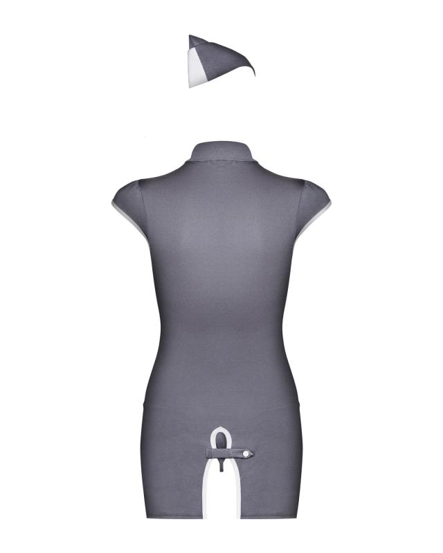 SO7308 Эротический костюм стюардессы Obsessive Stewardess 3 pcs costume grey S/M, серый, платье, стринги, п