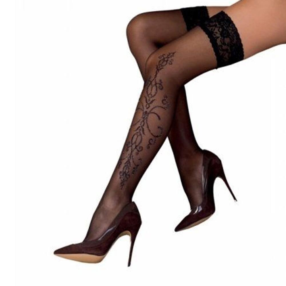 SO4280 Черные чулки с эффектом тату Passion ST111 nero 3/4 (20 den)