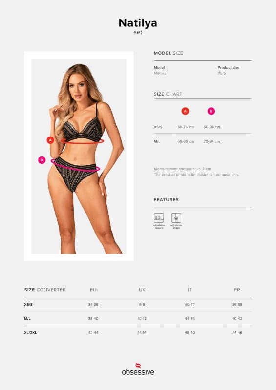 SO7717 Комплект белья Obsessive Natilya 2-pcs set XS/S, black, бюстгальтер, трусики