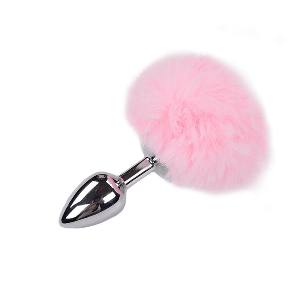 SO6313 Металлическая анальная пробка Кроличий хвостик Alive Fluffy Plug S Pink, диаметр 2,8 см