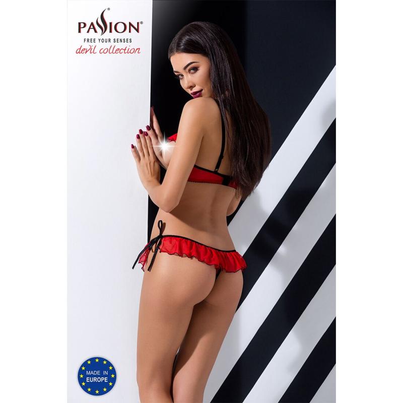 PS25509 Комплект белья CHERRY SET OpenBra red XXL/XXXL - Passion Exclusive: открытый лиф, трусики-юбочка