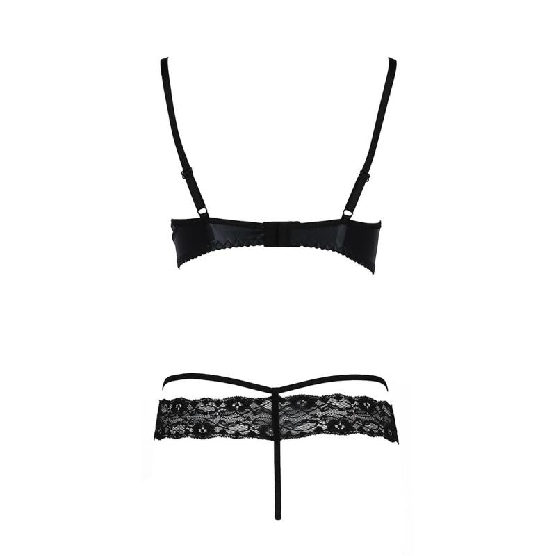 PS24007 Комплект белья NORTH SET black L/XL - Passion Exclusive: лиф и трусики с элементами под латекс