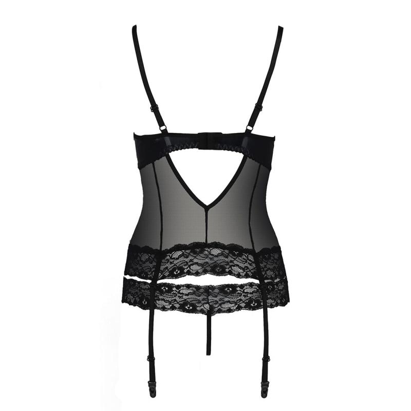 PS24005 Корсет с открытой грудью NORTH CORSET black S/M - Passion Exclusive, пажи, трусики, шнуровка
