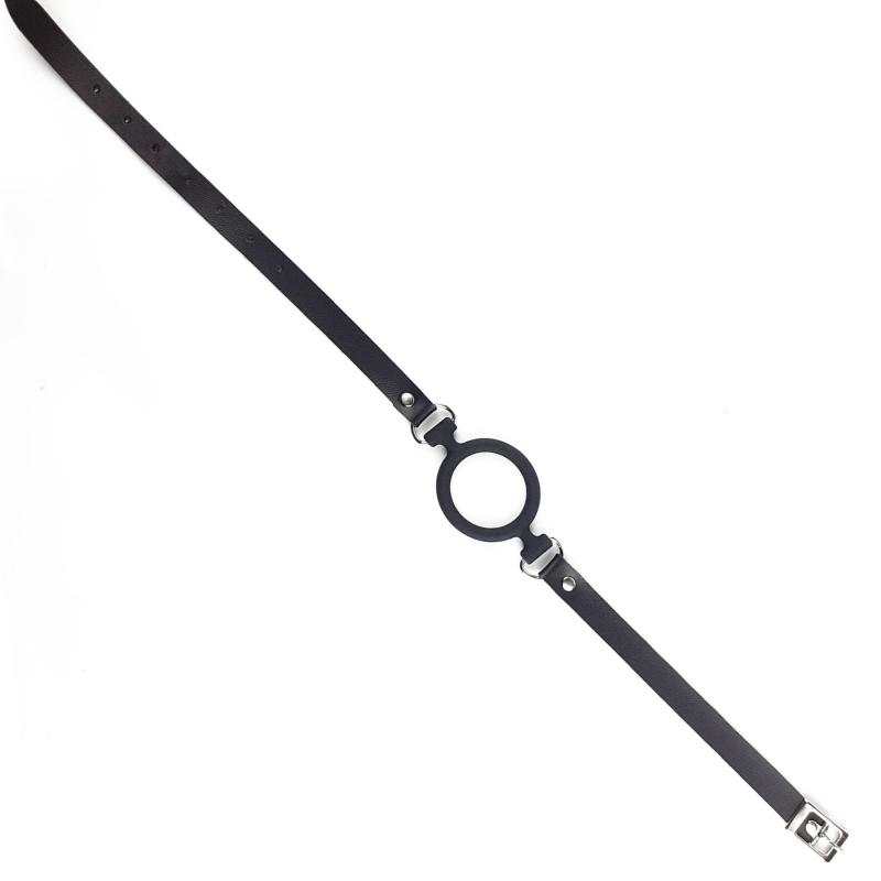 SO6707 Кляп силиконовое кольцо натуральная кожа, Gag Ring внутренний диаметр кольца 40 мм, Черный