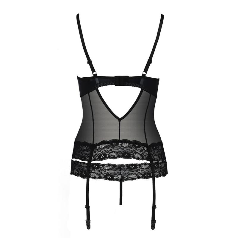 PS24006 Корсет с открытой грудью NORTH CORSET black XXL/XXXL - Passion Exclusive, пажи, трусики, шнуровка
