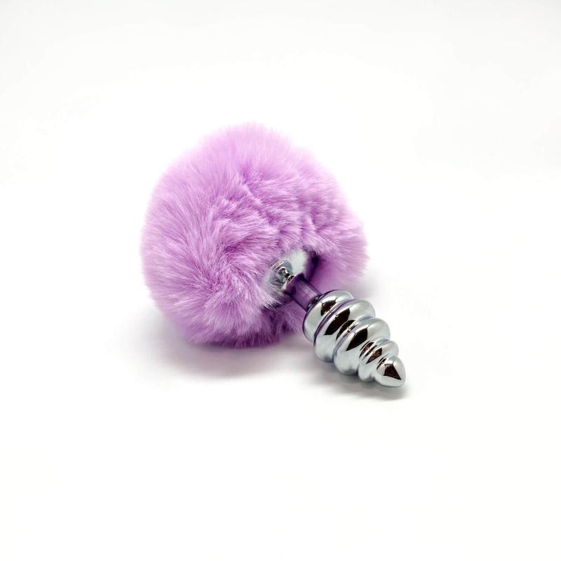 SO6306 Металлическая анальная пробка Кроличий хвостик Alive Fluffy Twist Plug S Purple, диаметр 2,9 см