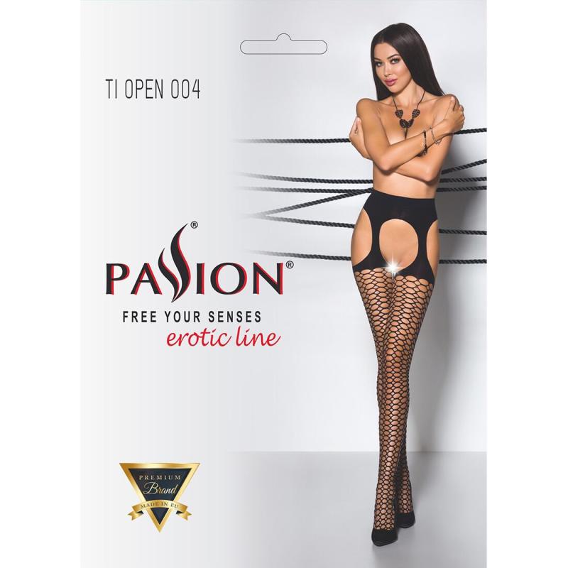 PS24506 Эротические колготки TIOPEN 004 nero 1/2 (fishnet 40 den) - Passion, имитация чулок и пояса