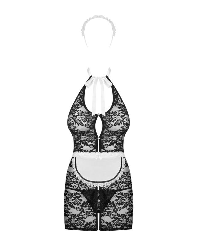 SO7878 Эротический костюм горничной Obsessive Servgirl costume S/M, халат, стринги, фартук, обруч