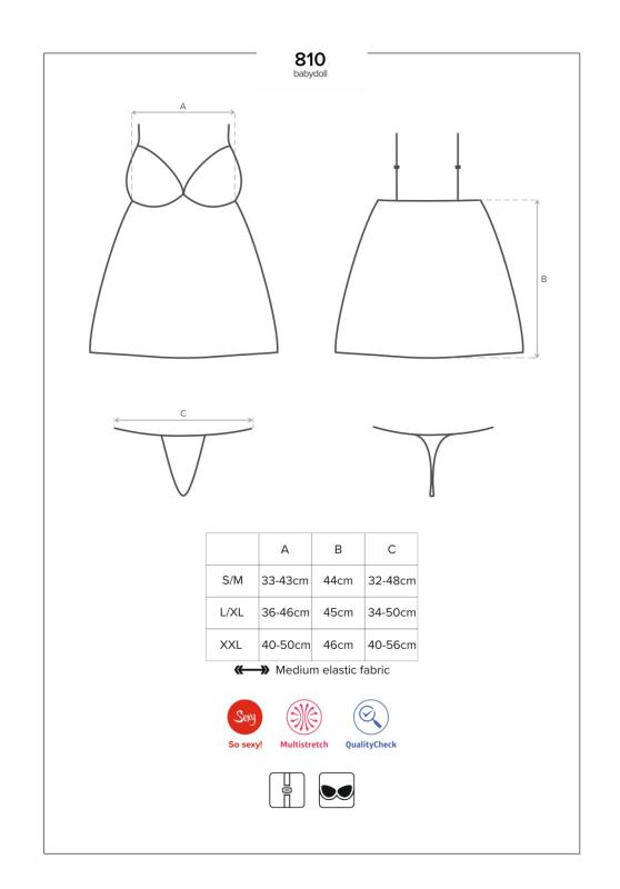 SO7155 Сатиновый пеньюар с кружевом Obsessive 810-BAB-2 babydoll & thong L/XL, белый, пеньюар, танга