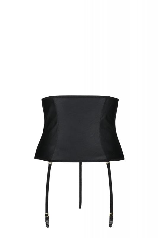 SO7064 Пояс-корсет из экокожи Passion Celine Set with Open Bra 6XL/7XL black, шнуровка, пажи, стринги