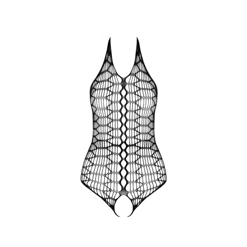 SO6379 Бодистокинг в крупную сетку Passion BS087 black, открытая спина, халтер, с доступом