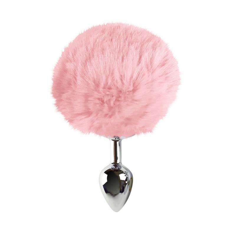 SO6692 Металлическая анальная пробка М Art of Sex - Metal Butt plug Rabbit Tail, Нежно-розовый