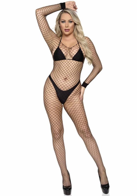SO8614 Бодистокинг в крупную сетку Leg Avenue Long Sleeved Bodystocking One size Black, длинный рукав