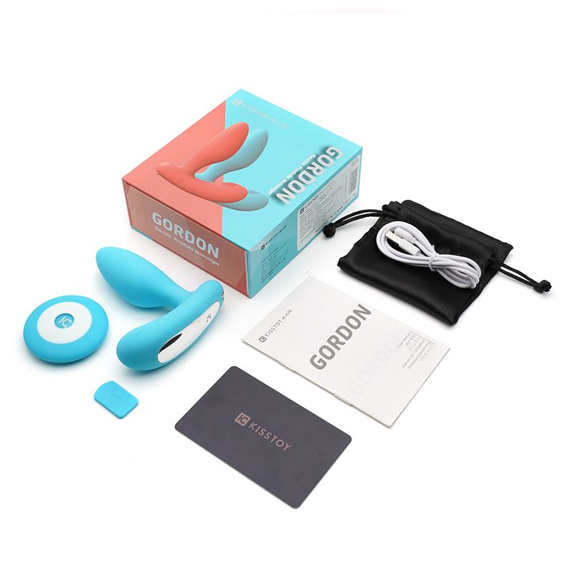 SO3767 Вибропробка и массажер простаты 2в1 KISTOY Gordon Blue с пультом ДУ, гибкая ножка