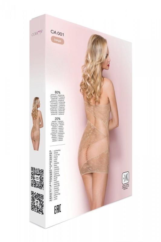 SO5324 Сетчатое телесное мини-платье на одно плечо с контрастным рисунком Casmir CA001