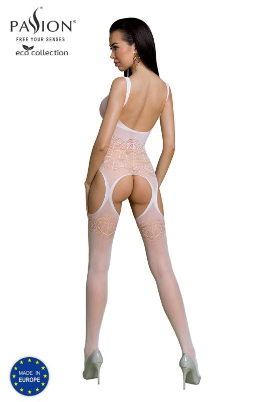 SO7075 Бодистокинг Passion ECO BS005 white, плотный, открытый доступ, имитация подвязок