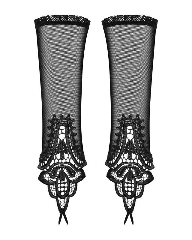 SO7289 Сетчатые митенки с кружевом Obsessive Luiza mittens One size, черные