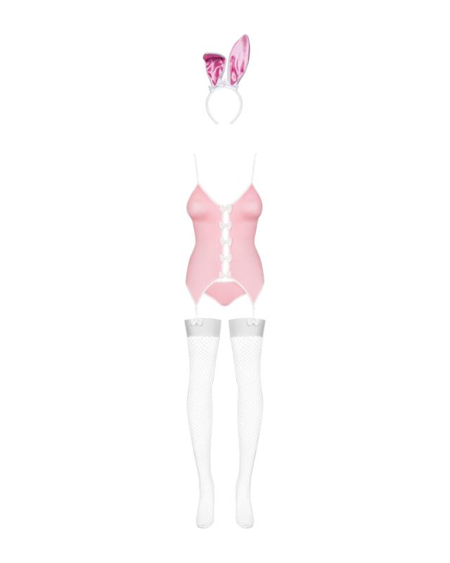 SO7255 Еротичний костюм зайчика Obsessive Bunny suit 4 pcs costume pink L/XL, рожевий, топ з підв’язками, т