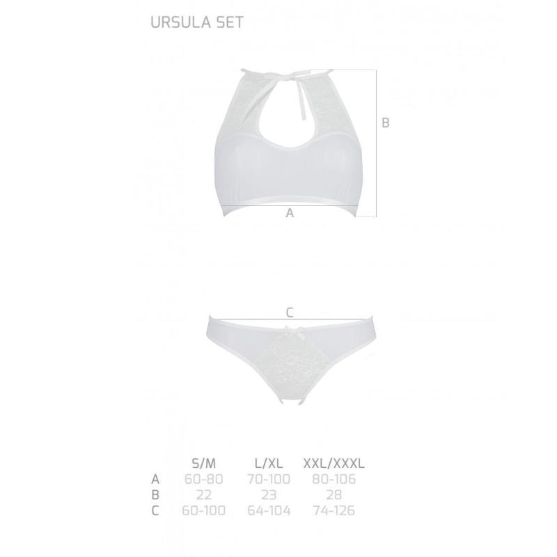 SO5844 Комплект: бра, трусики с ажурным декором и открытым шагом Ursula Set white L/XL — Passion