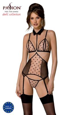 Корсет с открытой грудью Passion DOMINICA CORSET L/XL beige, пажи для чулок, стринги