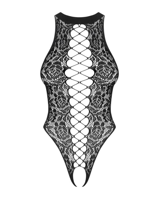 SO7214 Ажурный бодистокинг с эффектом шнуровки Obsessive B129 teddy black XL/XXL, черный, с доступом